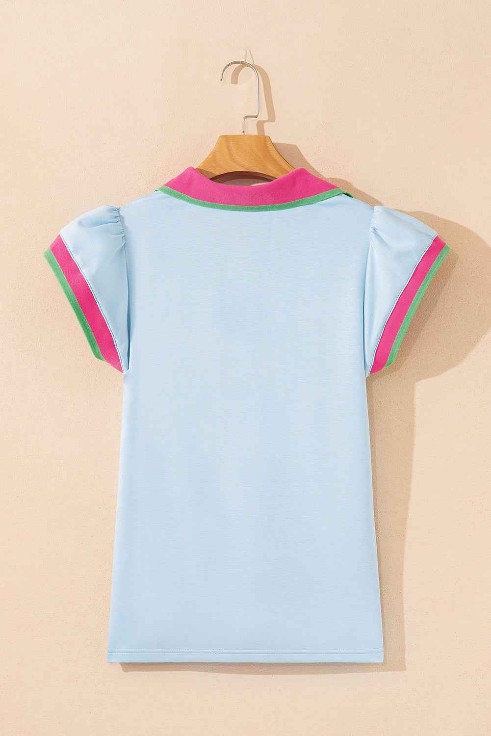 White Pop of Color Collared V Neck Ruffle Sleeve Blouse 46d5439900c0ffd4