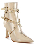 Marinta Metallic Slim Flared Heel Strappy Boots Gold 46da2b24-f18d-466b-afe2-0c2bd69004a9