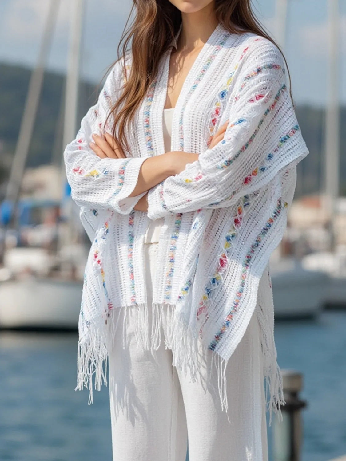 Openwork Fringe Open Front Knit Cape 46dfb9de-6b9d-4427-a3e5-17913005b4d0-Max-Origin