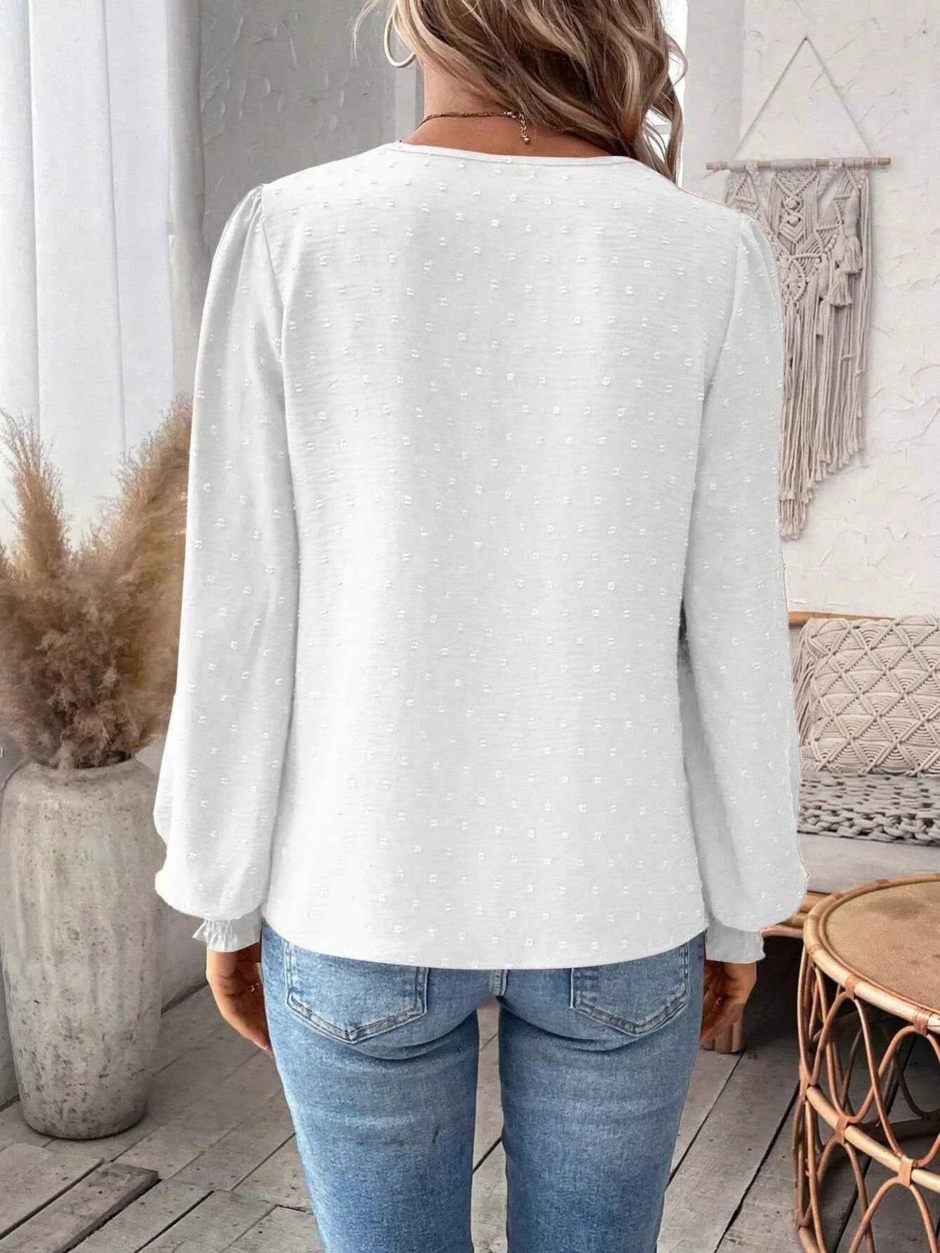 Swiss Dot Lace Detail Long Sleeve Blouse 46e07e3b-a031-4325-bfc8-a79d4aefb686-Max-Origin