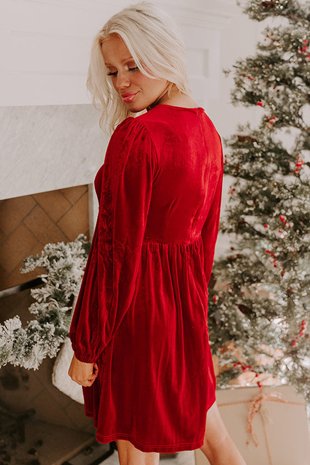 Fiery Red Bowknot Decor High Waist Velvet Mini Dress 46e2e6707706a23e