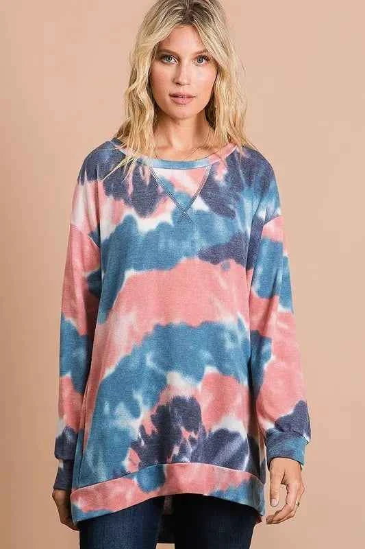 BiBi Tie Dye French Terry Pull Over with Front Stitching Detail 46e6e4503873404994efeedacb899c8e-Max-Origin