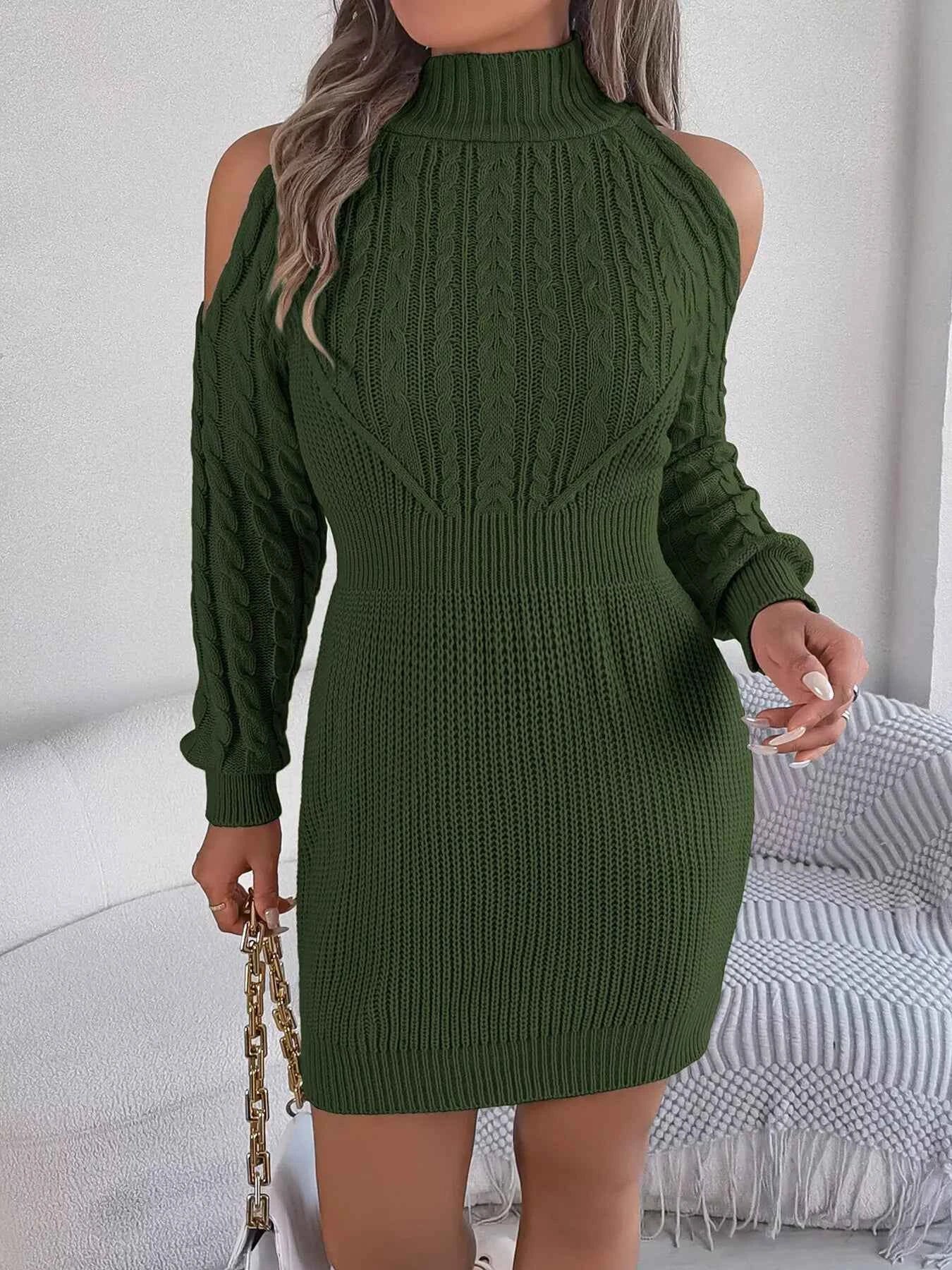 Cold Shoulder Cable Knit Turtleneck Sweater Dress 46edb68079014d9cae9b715cb3164aeb-Max-Origin