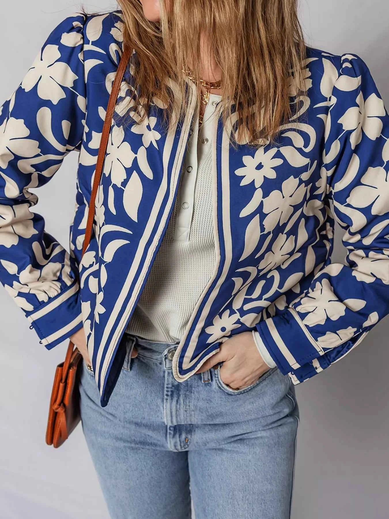 Flower Print Open Front Buttoned Cuffs Elegant Jacket 46f31cc5c9ea47fabab85a94b45ad3a7-Max-Origin