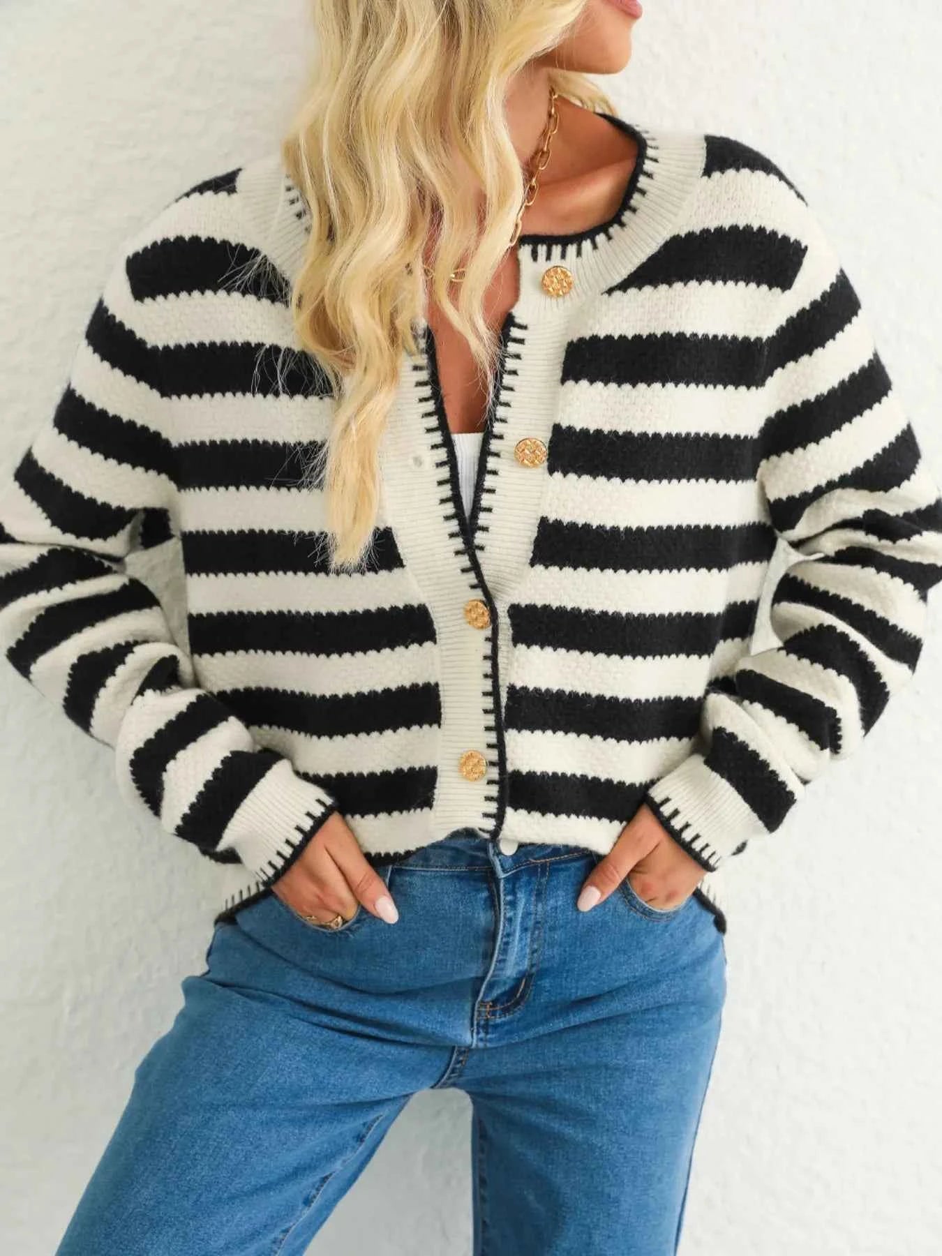 Button Down Striped Long Sleeve Cardigan Black 46f7ddd7-6498-49e4-91ec-d041d418e852-Max-Origin