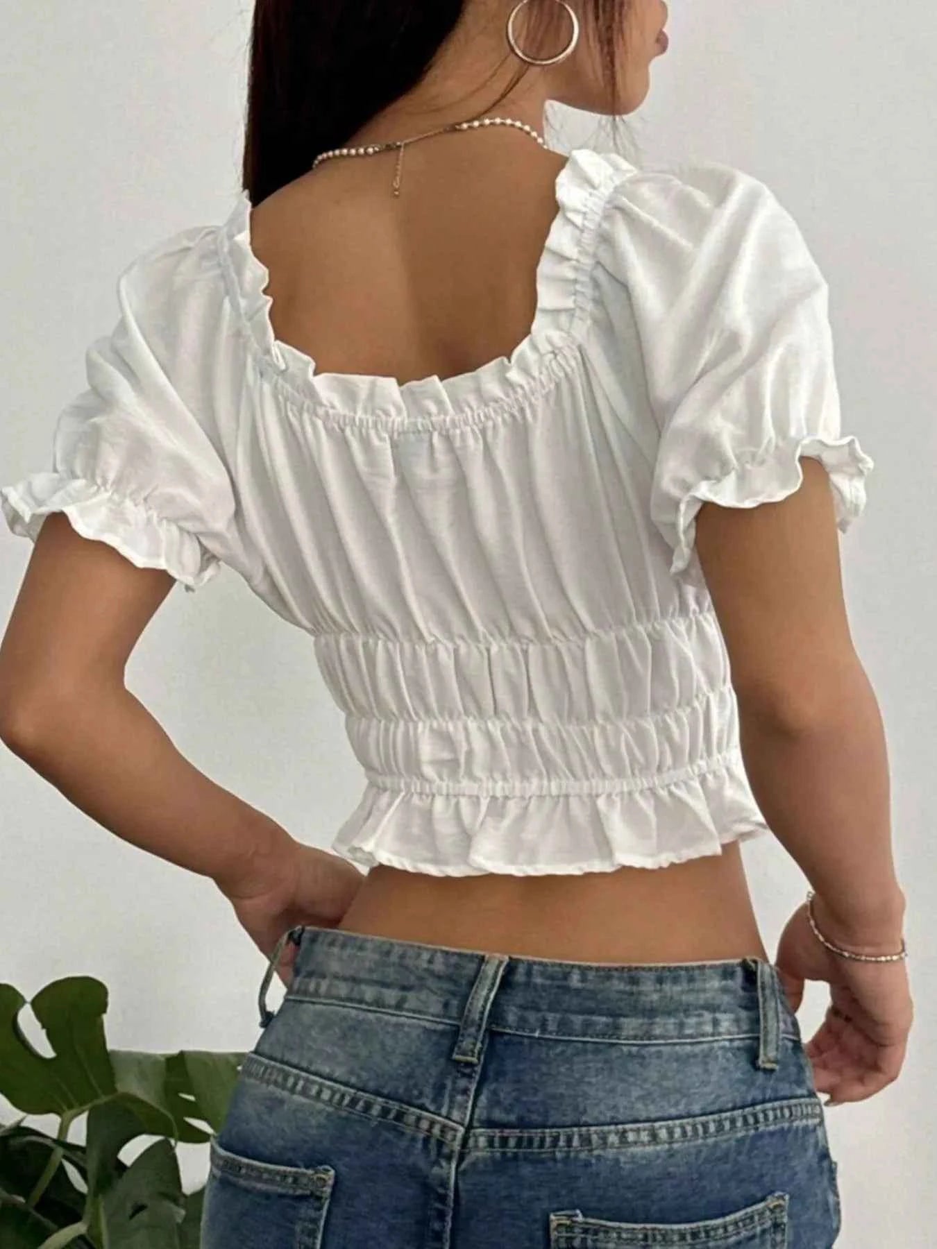 Frill Ruffled Hem Puff Sleeve Crop Blouse 46f833bf-29b8-4378-a453-77a3ba00301d-Max-Origin