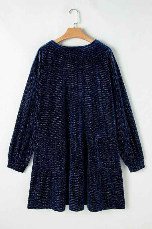 Plus Size Textured Velvet Buttoned Tiered Dress 46fd4ed8-37db-444d-8453-5543884b6031