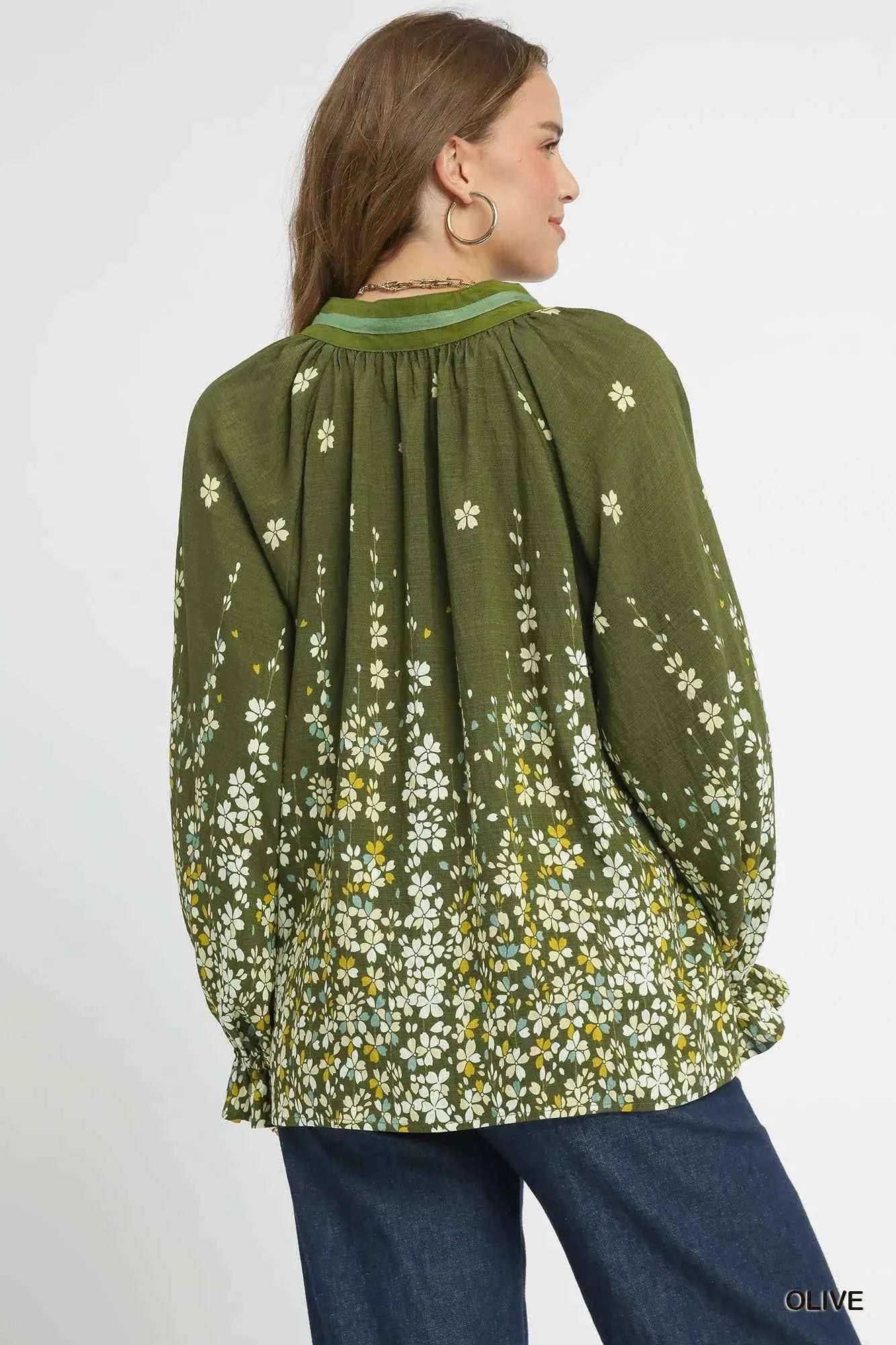 Umgee Floral Vine Print Blouse with Balloon Sleeves 47007d03-0cb8-4e7e-b750-3300c4f9c998-Max-Origin