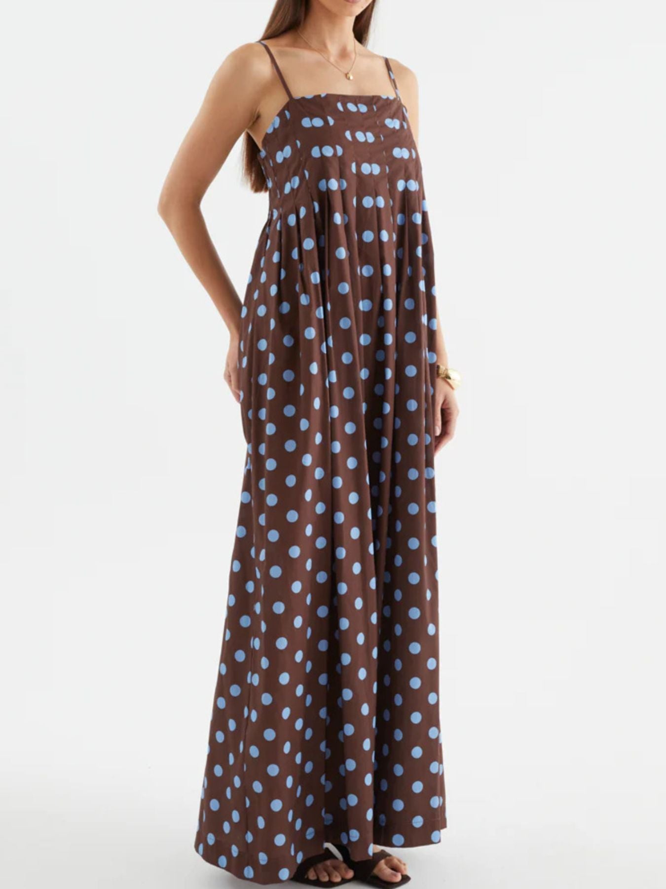 Polka Dot Pleated Detail Maxi Dress 4709bd57-4f33-4507-9754-e545fae31fff-Max