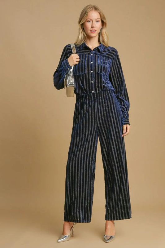 Full Size Elastic Waist Striped Wide Leg Velvet Pants 47194580-8916-4356-8374-6b707505d49e-Max