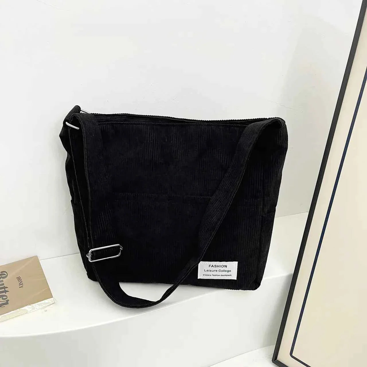 Corduroy Crossbody Messenger Bag Black onesize 471d003047d141758d064bf8b526366e-Max-Origin