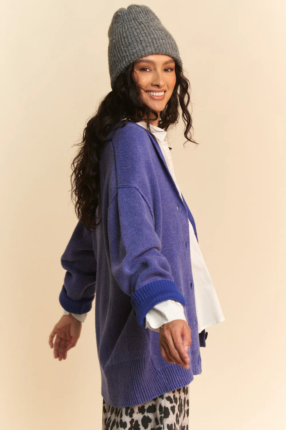 Davi & Dani Shawl Collar Ribbed Detail Button Up Cardigan 4725e030-aa91-424c-b6c7-368f38620040-Max