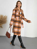 Tied Plaid Collared Neck Coat 47294da7-cc28-4ceb-9b8f-2c459331b917-Max