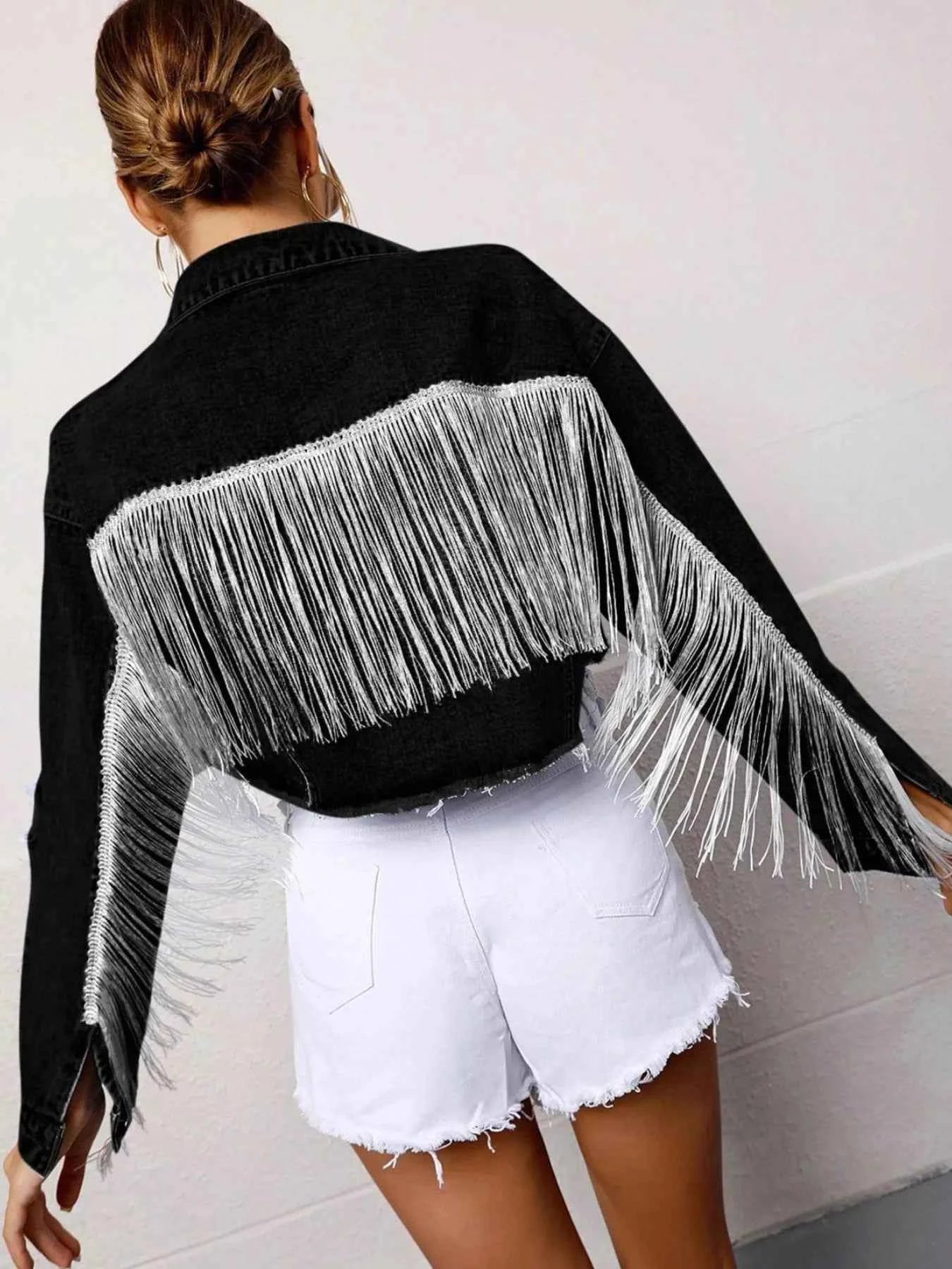 Fringe Button Up Cropped Denim Jacket Black 472bbe0b-1137-4adb-9ae0-18fd097692c6-Max-Origin