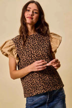 SO ME Leopard Pointelle Knit Top with Puff Sleeves LEOPARD TAUPE 47379f133a094dcbb13c8217a13b5cd8-Max-Origin