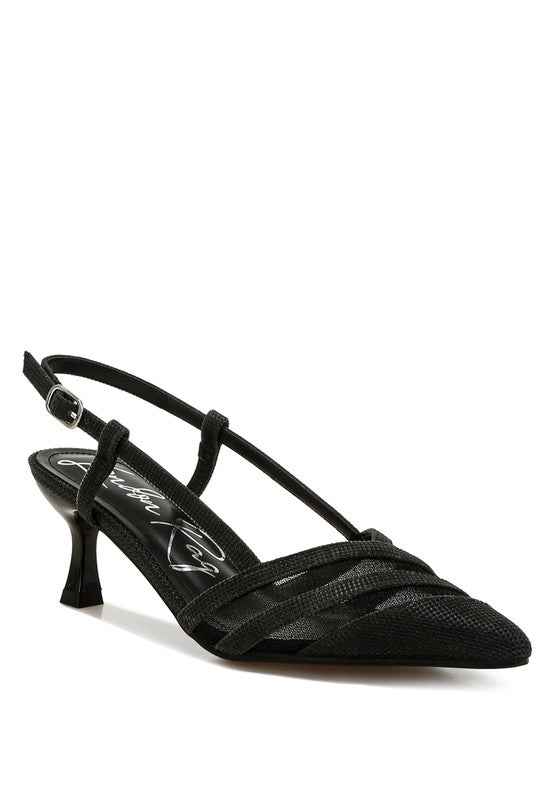 Daldra Kitten Heel Slingback Sandals Black 4742faef-ee62-4b5e-96f7-c2d03d7861e3