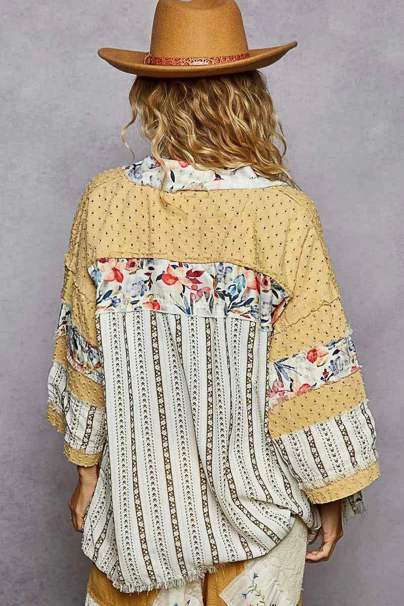 POL Raw Edge Open Front Patchwork Cardigan with Floral Trim 4759ff1e-7549-400e-8b20-2a71c2089f11-Max-Origin