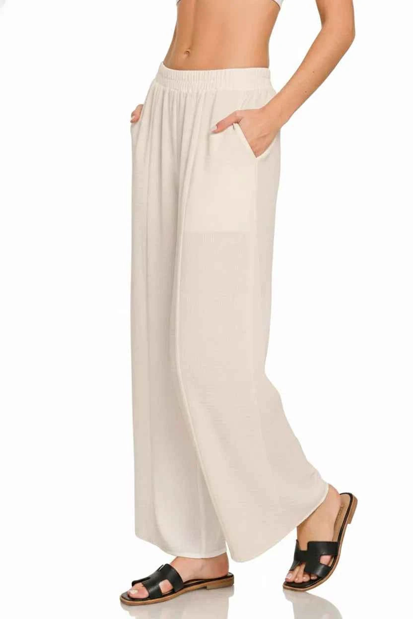 Zenana Woven Airflow Elastic Waistband Pants 4760e032-eead-4556-9990-227d88ae9cdc-Max-Origin