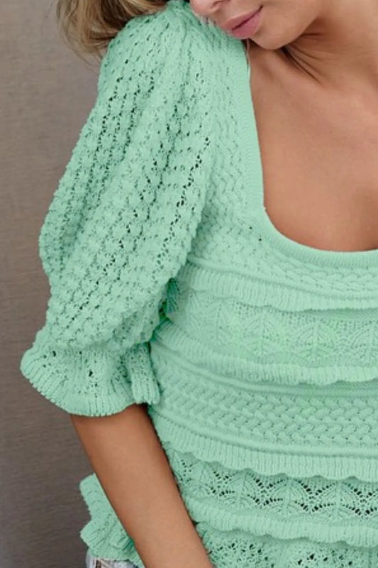 BiBi Square Neckline with Puff Sleeve Crochet Top 4765d67d-a1de-40f1-a483-290646bbbc8c-Max-Origin