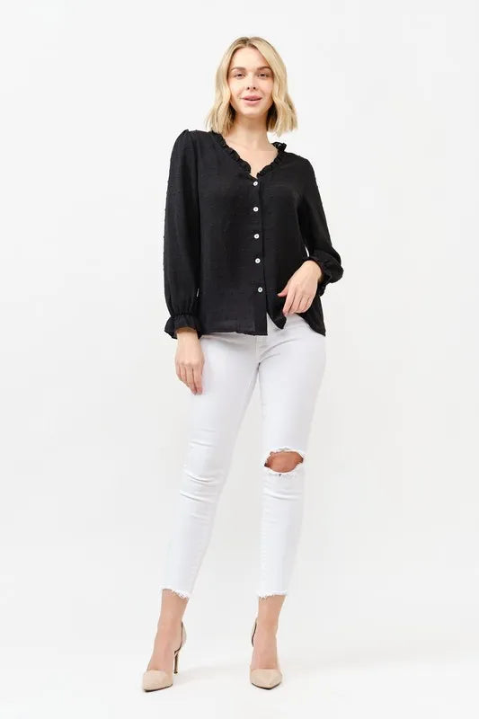 Polka Dot Ruffle Detailed Blouse Top - 100% Polyester 4772f2114797430ca2c40f3a8a3fd548-Max-Origin