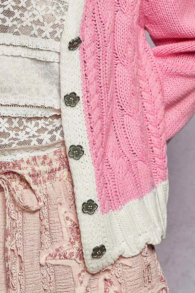 POL Button Down Cable-Knit Cardigan with Contrast Border Accents 47752ac0-3668-4c14-84ed-7bcbe06b46ff-Max-Origin