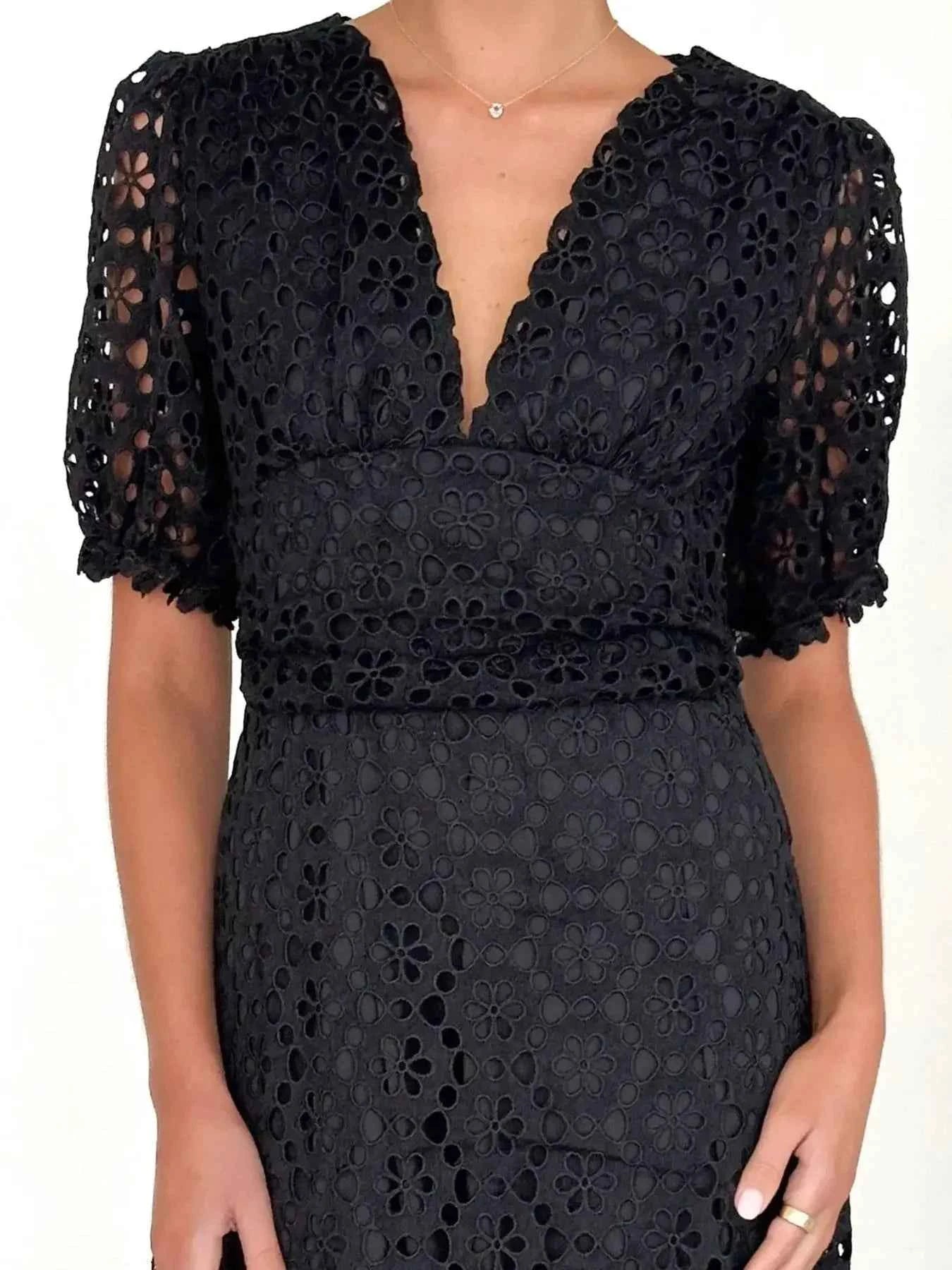 Eyelet Lace V-Neck Midi Dress with Puff Sleeves 4778a0c5-1a63-495c-9e6e-d08dd605e945-Max-Origin