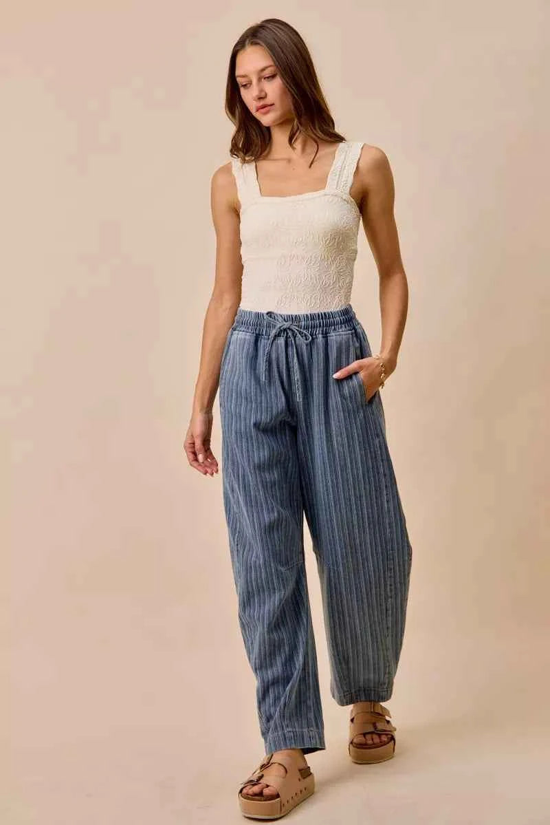 SO ME Stripe Denim Barrel Jeans Drawstring Waistband 477d5f6f62064c57b803995df5f5daf6-Max-Origin