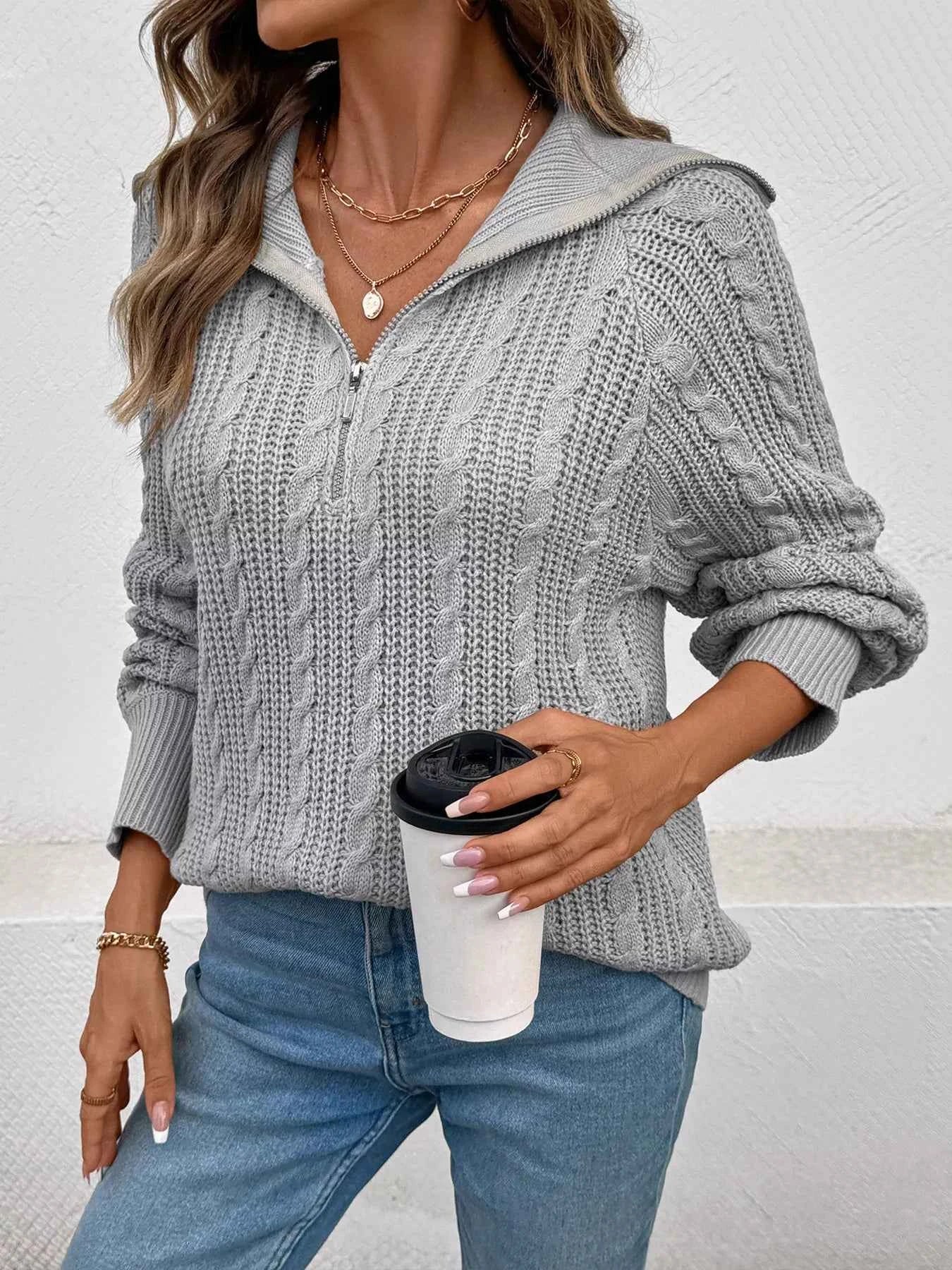 Cable Knit Half Zip Sweater