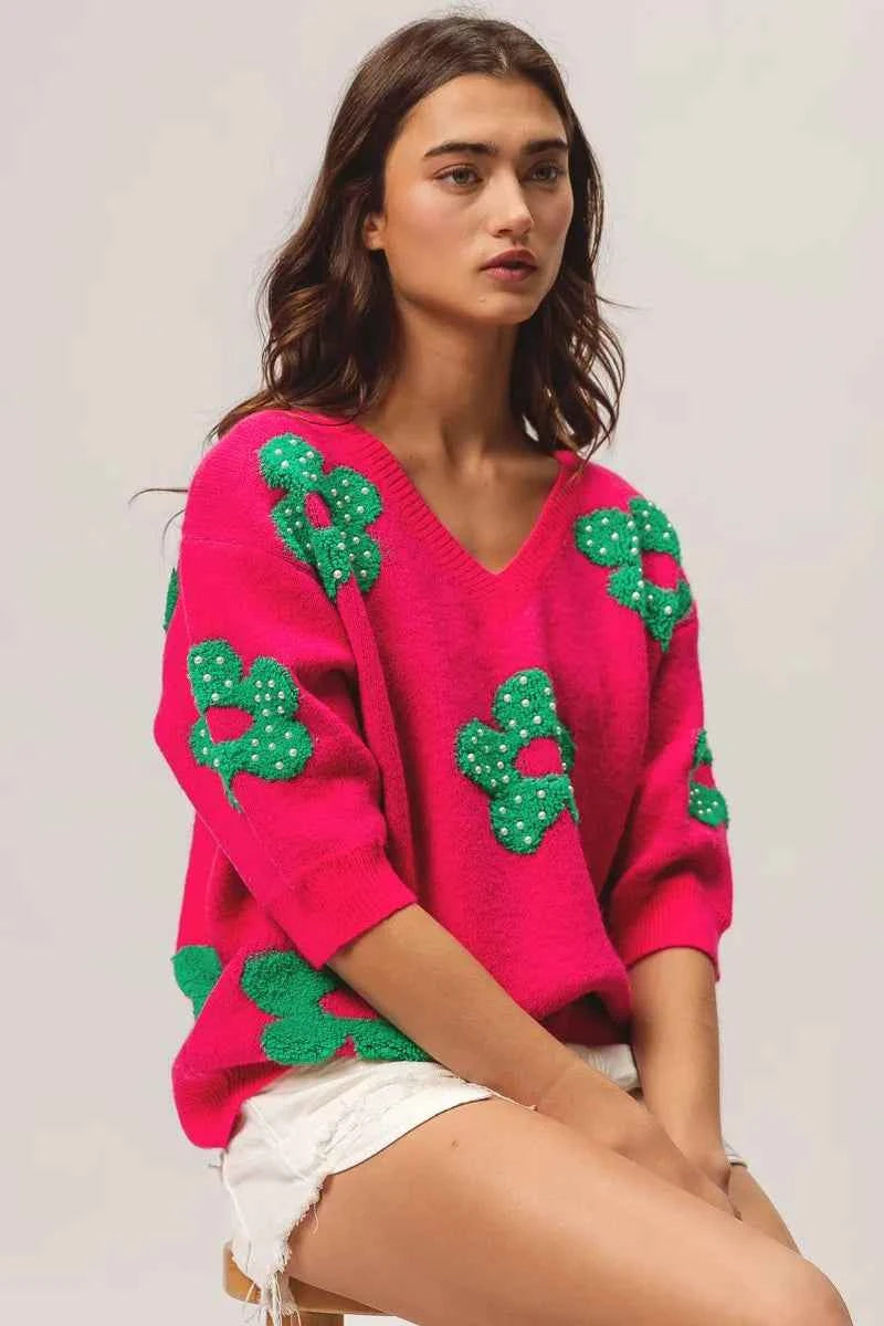 BiBi Pearl Beads Flowers Sweater Top 4782fd3855a7429db27ca7d749abad64-Max-Origin