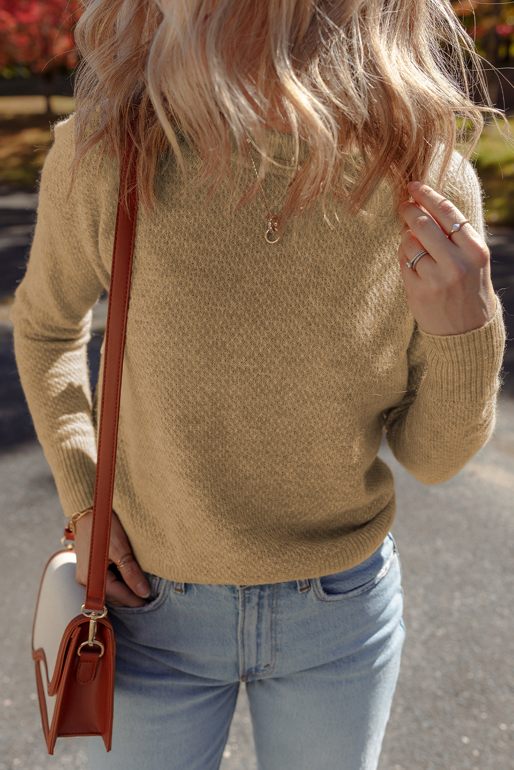 Straw Yellow Brushed Knit Casual Fitted Sweater 47860aeadc5a534a