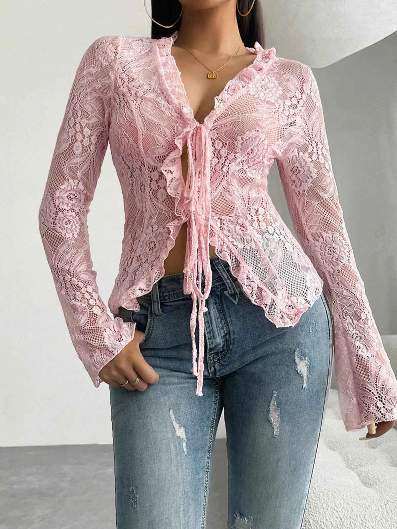 Tie Front Long Sleeve Lace Top 4787931ffa454e45b2bf1eedcbb09269-Max-Origin