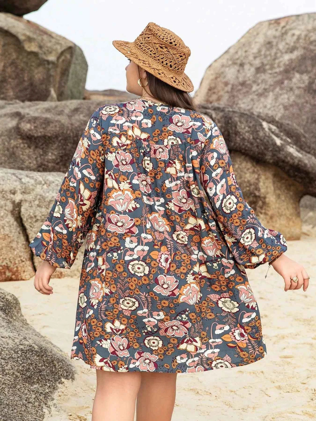 Plus Size Floral Print Long Sleeve Mini Dress 4793fc92-cae8-4fd0-a724-a1b1687aa85c-Max-Origin