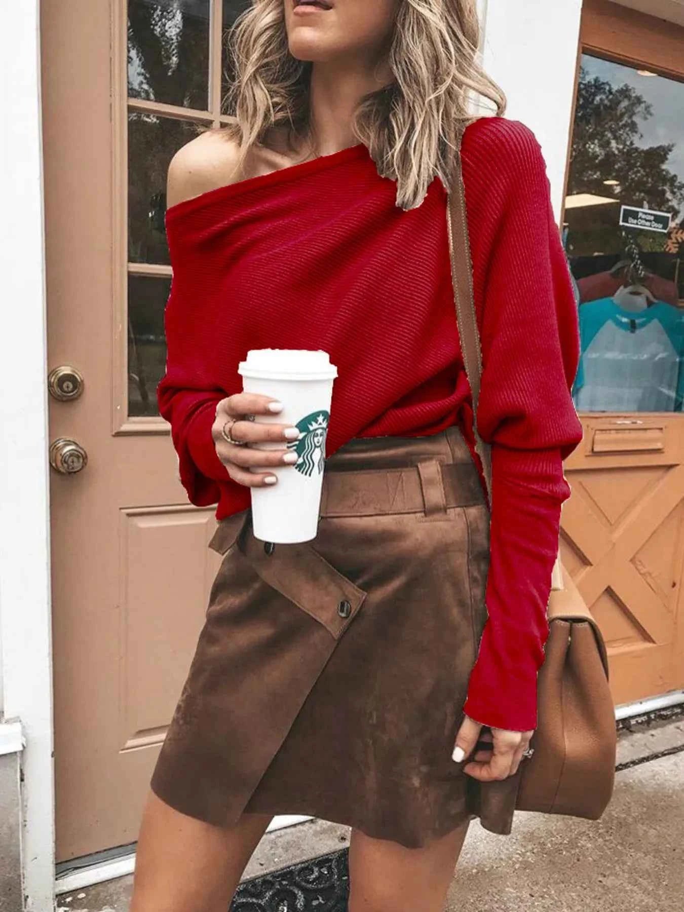 Full Size One-Shoulder Ribbed Sweater Plus Size