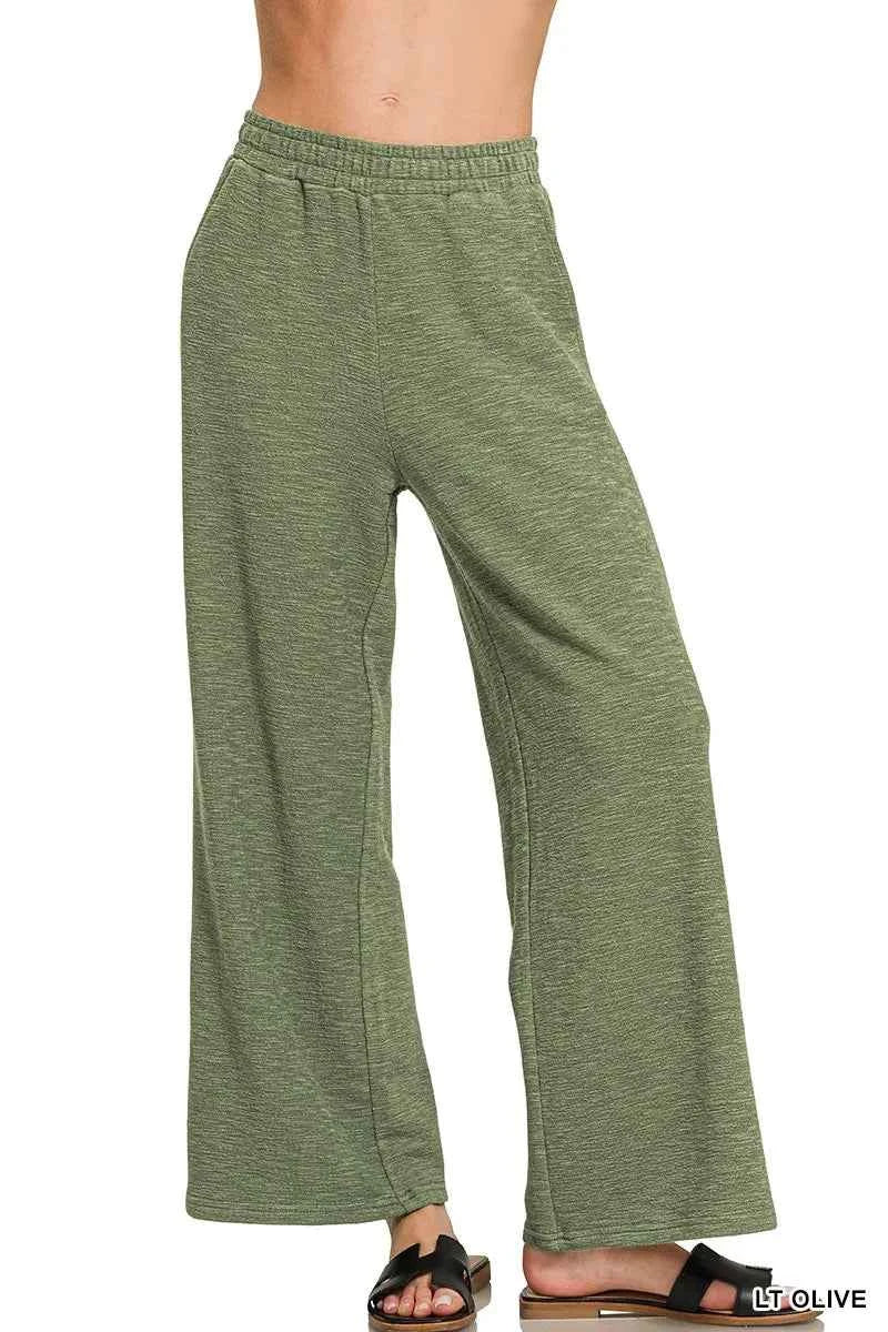 Zenana Cotton Slub Wide Leg Pants LT OLIVE 4798297dfc87476e974d7e0395b03057-Max-Origin