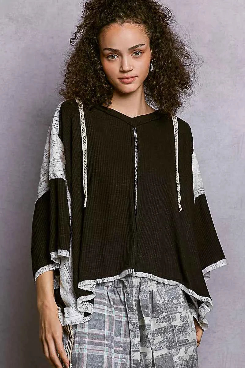 POL Short Sleeve Hoodie Top with Lace Detail BLACK 479bf9bd-fc9a-4652-8491-c66335bd9439-Max-Origin