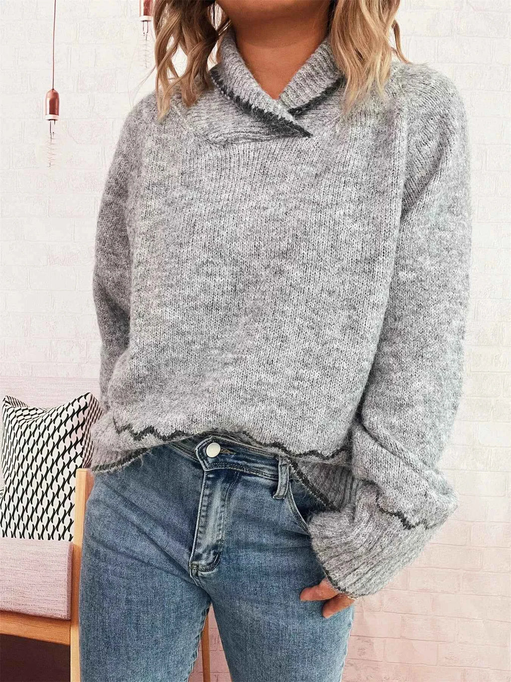 Ribbed Contrast Trim Long Sleeve Sweater 479ff7c2e4d1403da0ff55b2815f4191-Max-Origin