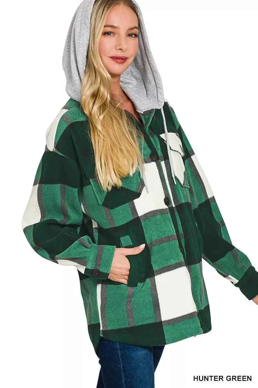 Plaid Drawstring Hooded Fleece Shacket 47a16335025a423d9c3e31a9a59500a6-Max-Origin