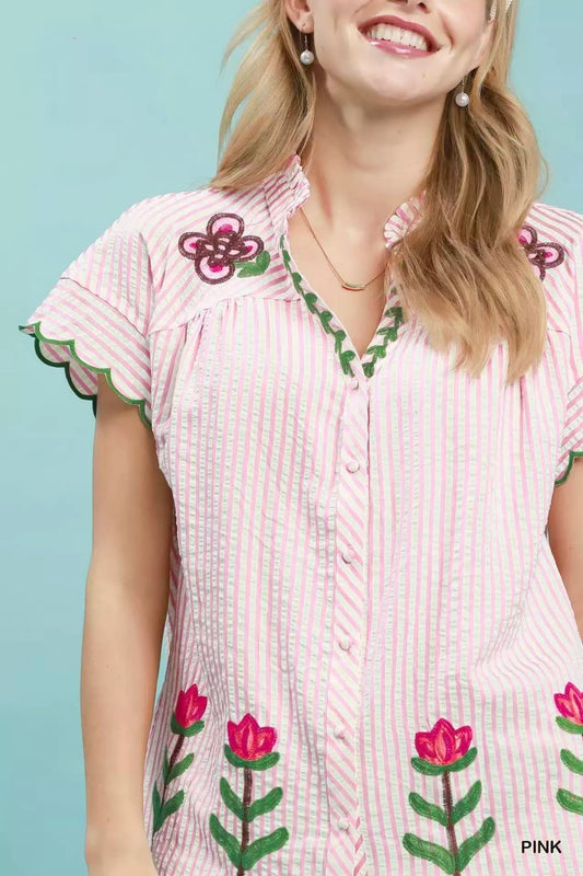 Embroidered Stripe Button Front Top PINK 47a42bc2-d78f-4413-a6f9-ffd7d28ea954-Max-Origin