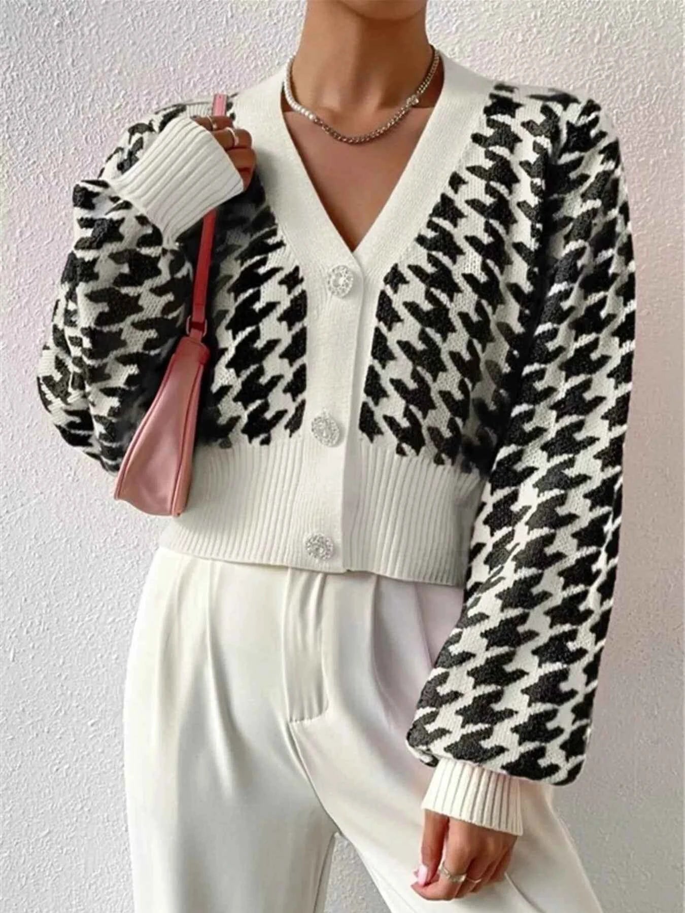 Houndstooth V-Neck Button Up Cardigan 47a6810762af46ce94cef83fc7038df5-Max-Origin