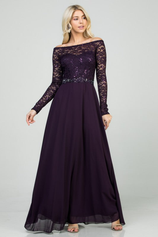 Women’s Long Sleeve Lace Evening Gown – A-Line Chiffon Maxi Dress Eggplant 47ac09d3-9b22-4a05-83bf-d0c170cca3ef
