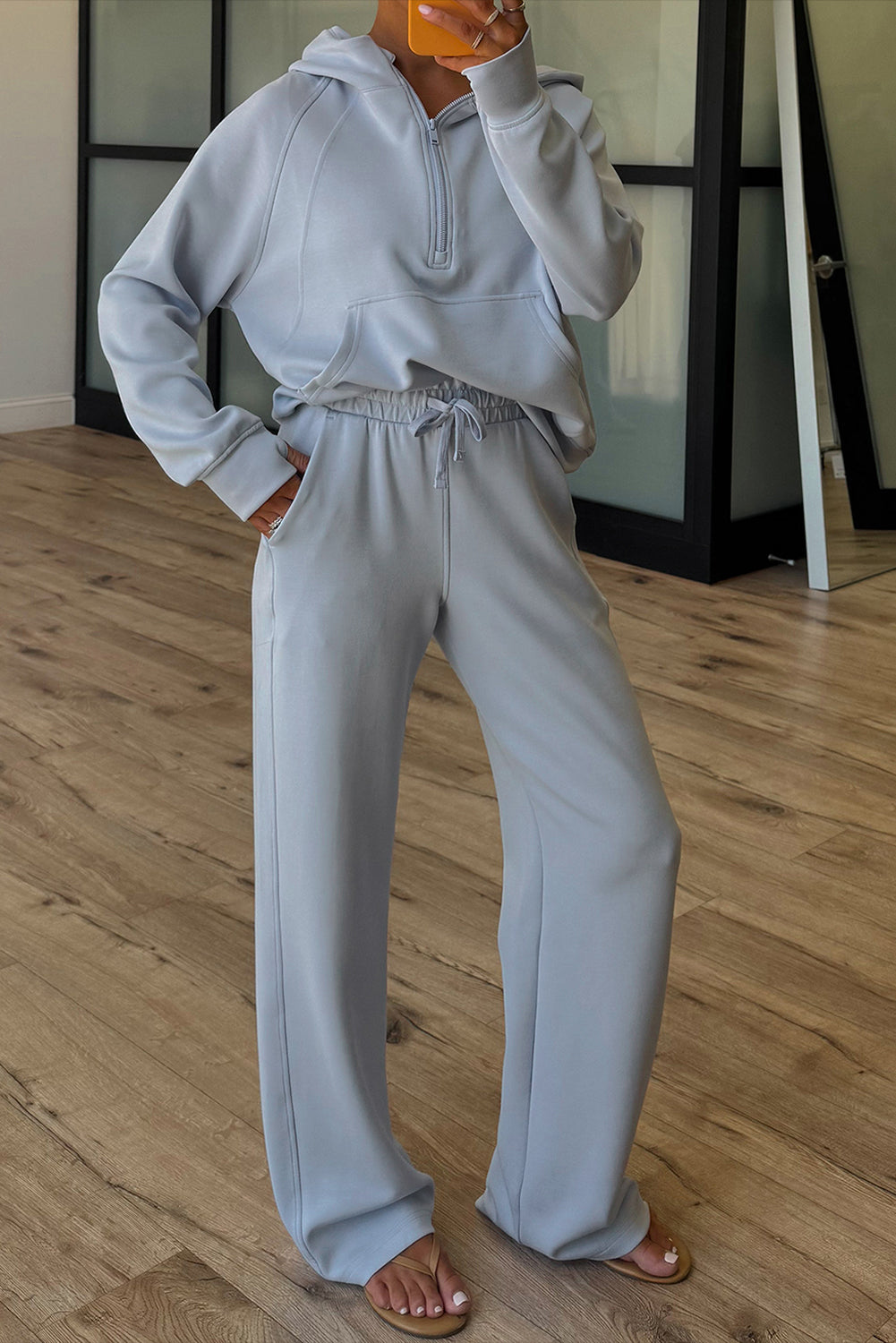 Beau Blue Half Zip Thumbhole Sleeve Hoodie Active Pants 2pcs Outfit Beau Blue 50%Polyester+45%Viscose+5%Elastane 47b50bcd9edfd6b1