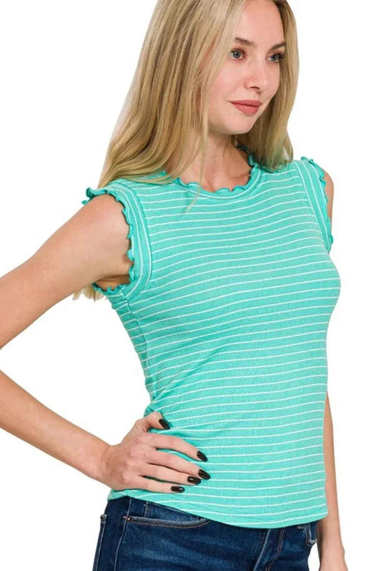Ribbed Ruffle Trim Sleeveless Stripe Top 47be9d9b-3e61-4e24-9a58-8f1b07a7825e-Max-Origin