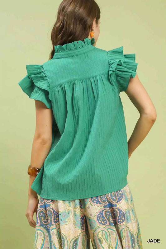Ruffle Sleeve Textured Babydoll Blouse 47bed7e1-9da9-42f3-b47e-f90624010565-Max-Origin