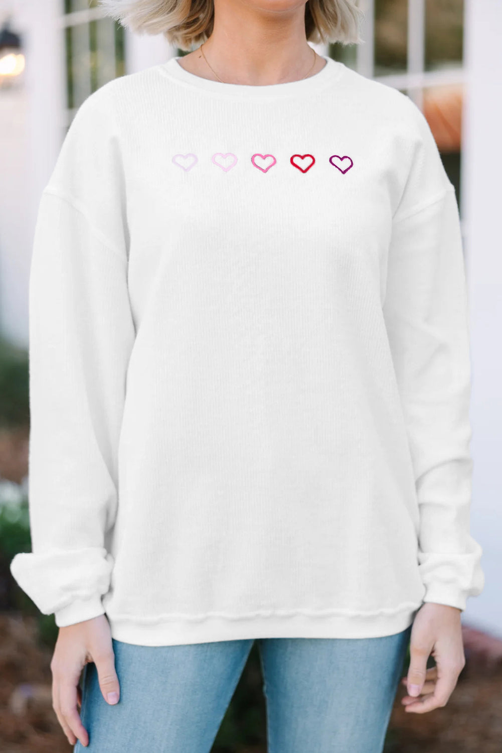 Pink 3d Ribbed XOXO Heart Embroidered Drop Shoulder Sweatshirt 47cc147cfcb759a3