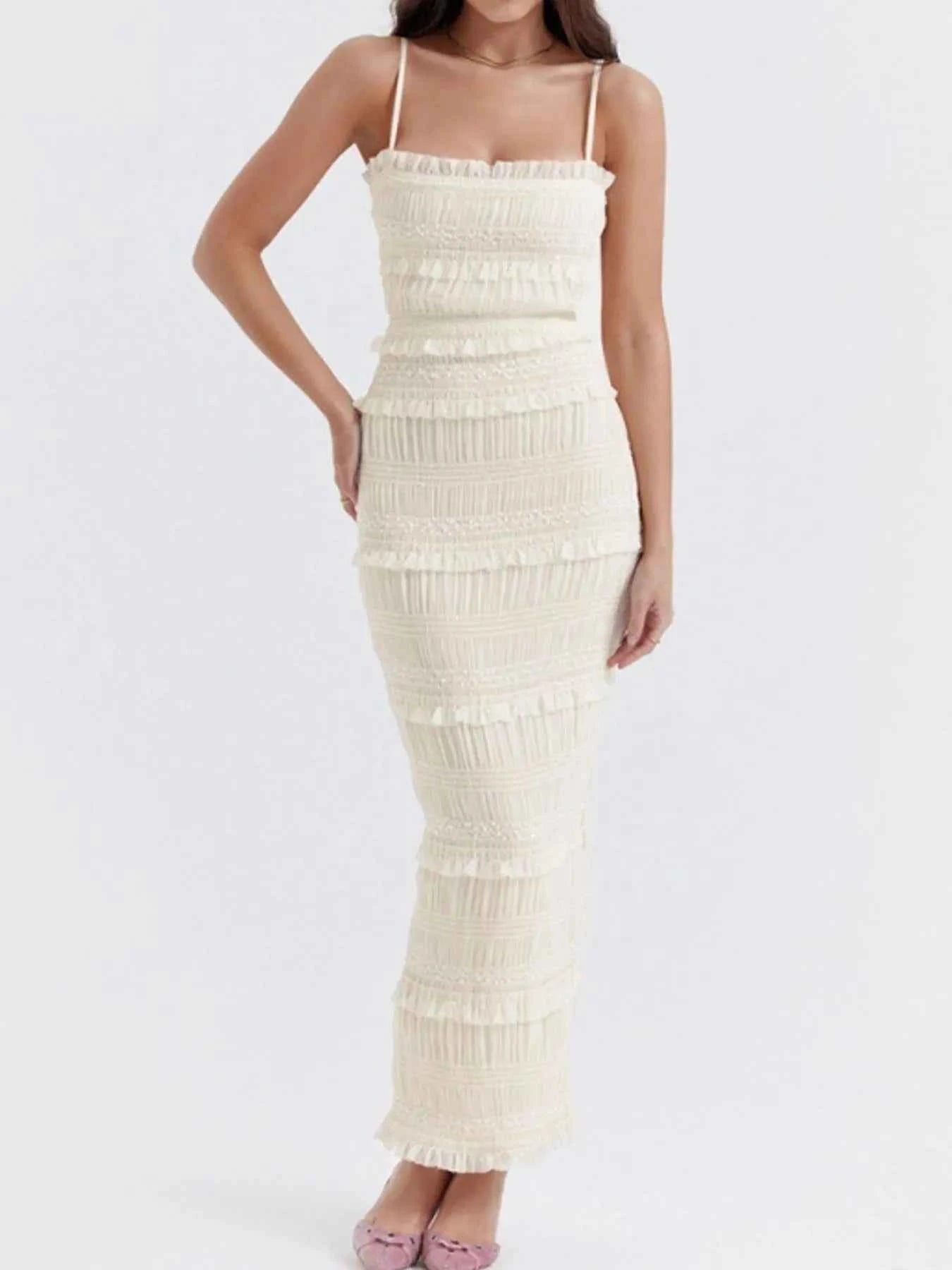 Frill Tiered Textured Maxi Cami Dress Ivory White 47d1289d-37ab-4a7e-a7d0-19d71fd73ef4-Max-Origin