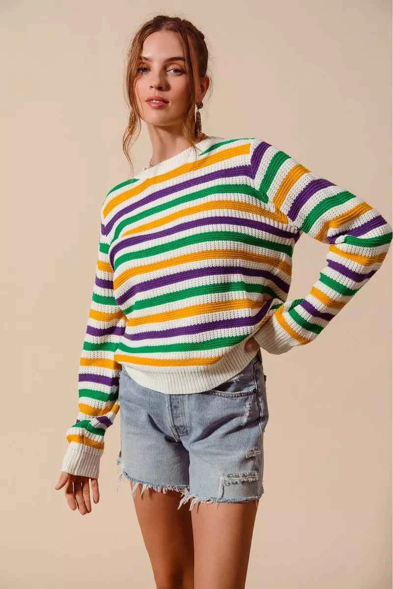 SO ME Mardi Gras Color Stripe Knit Sweater Top 47d20530f0434e4fbd8d9897947f040f-Max-Origin