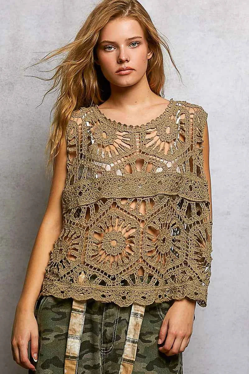 POL Openwork Round Neck Floral Crochet Tank OLIVE One Size 47d4c6b3-357f-4d1f-96af-bbf2a2e84da8-Max-Origin