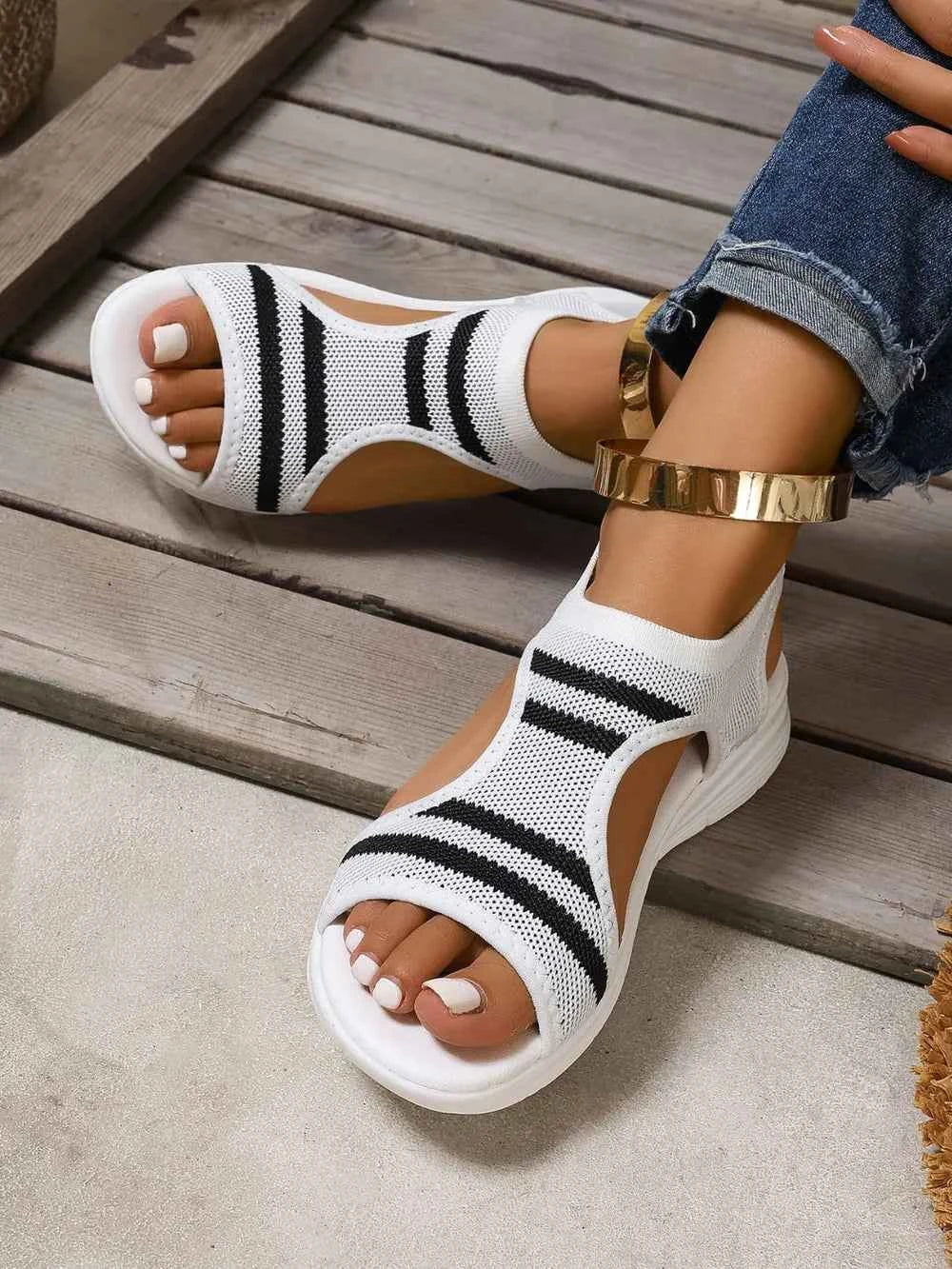 Cutout Mesh Peep Toe Sandals Light Gray 47dcb1fa-c4f1-4d3c-9818-c000198d2094-Max