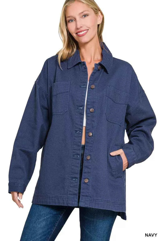 Oversized Collared Neck Button Front Shackets 47e1dfe37bf34670854d442ac0e36fa0-Max-Origin
