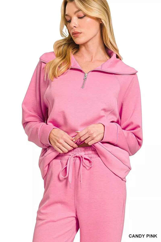 Zenana Scuba Half Zip Sweatshirts and Joggers Set 47e2f32a46924617a2f4d834d48ab0e0-Max-Origin